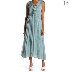 Melloday floral dress size large L V neck  dress pleats ruffles